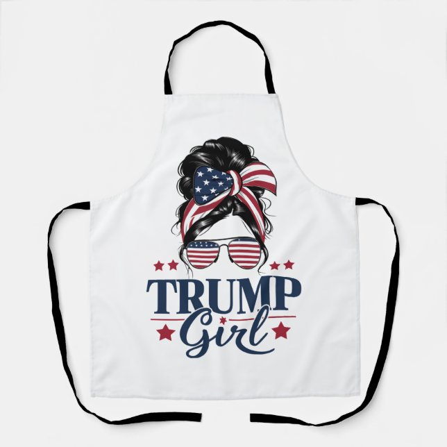 Trump Girl Messy Bun Trump 2024 Election American  Apron (Front)