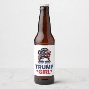 Trump Girl Messy Bun Trump 2024 Election American Beer Bottle Label