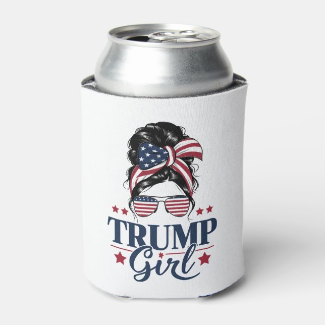 Trump Girl Messy Bun Trump 2024 Election American  Can Cooler (Can Front)