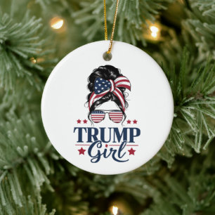Trump Girl Messy Bun Trump 2024 Election American  Ceramic Tree Decoration