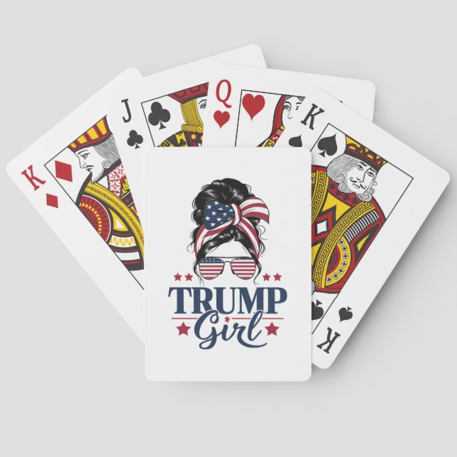 Trump Girl Messy Bun Trump 2024 Election American  Playing Cards (Back)
