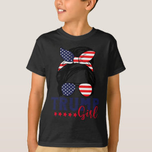 Trump Girl Messy Bun Trump 2024 Election American T-Shirt