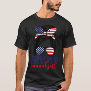 Trump Girl Messy Bun Trump 2024 Election American T-Shirt