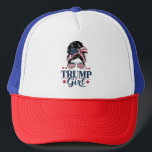 Trump Girl Messy Bun Trump 2024 Election American  Trucker Hat<br><div class="desc">Trump Girl Messy Bun Trump 2024 Election American Flag</div>