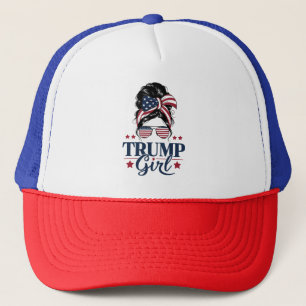 Trump Girl Messy Bun Trump 2024 Election American  Trucker Hat