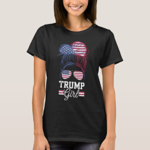 Trump Girl Messy Bun USA 47 President T-Shirt