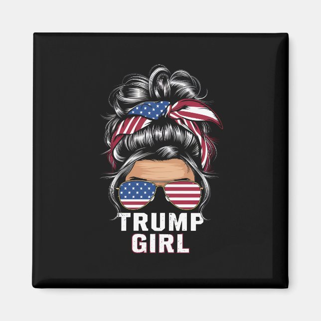 Trump Girl Messy Bun USA Flag Trump 2024 Election Magnet (Front)