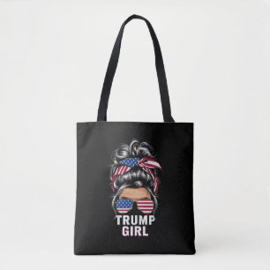 Trump Girl Messy Bun USA Flag Trump 2024 Election Tote Bag