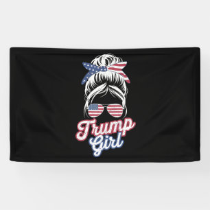Trump Girl Messy Bun Vintage USA American Flag Banner