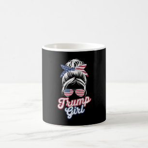 Trump Girl Messy Bun Vintage USA American Flag Coffee Mug