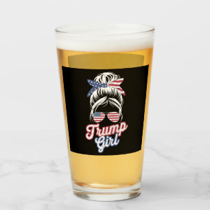 Trump Girl Messy Bun Vintage USA American Flag Glass
