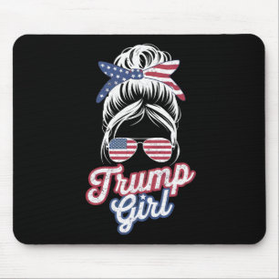Trump Girl Messy Bun Vintage USA American Flag Mouse Mat