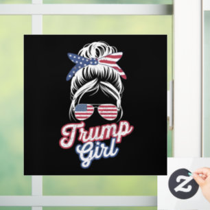 Trump Girl Messy Bun Vintage USA American Flag Window Cling