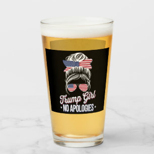 Trump Girl No Apologies Messy Bun Retro Vintage Glass