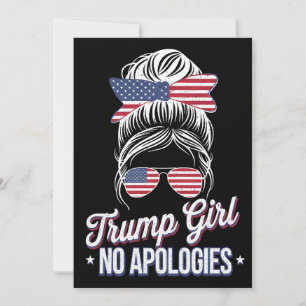 Trump Girl No Apologies Messy Bun Retro Vintage Invitation