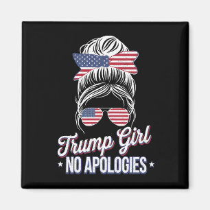 Trump Girl No Apologies Messy Bun Retro Vintage Magnet