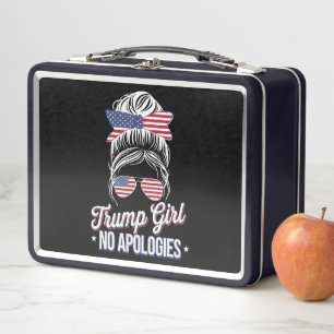 Trump Girl No Apologies Messy Bun Retro Vintage Metal Lunch Box