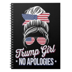Trump Girl No Apologies Messy Bun Retro Vintage Notebook