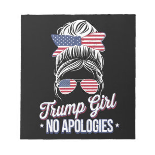 Trump Girl No Apologies Messy Bun Retro Vintage Notepad