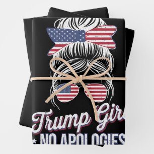 Trump Girl No Apologies Messy Bun Retro Vintage Wrapping Paper Sheet