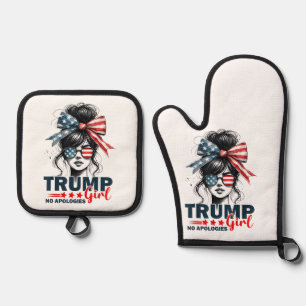 Trump Girl No Apologies Messy Bun Sunglasses Trump Oven Mitt & Pot Holder Set