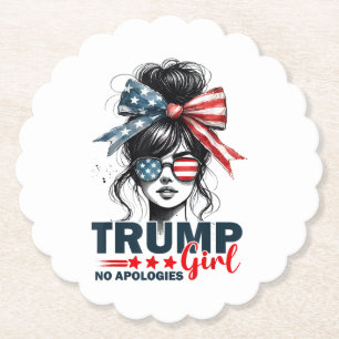 Trump Girl No Apologies Messy Bun Sunglasses Trump Paper Coaster
