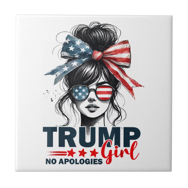 Trump Girl No Apologies Messy Bun Sunglasses Trump Tile (Front)