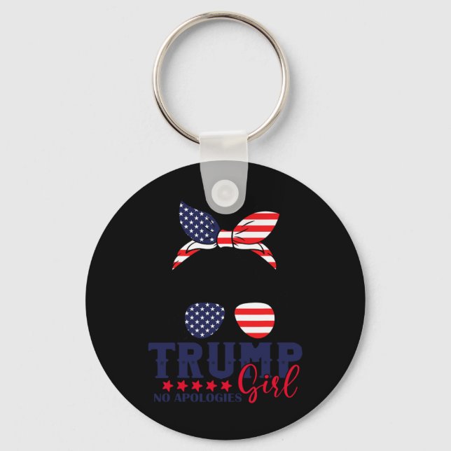 Trump Girl No Apologies Messy Bun Trump 2024 Ameri Key Ring (Front)