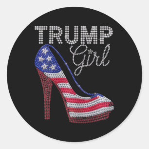 Trump Girl Stilettos High Heel American Flag Bling Classic Round Sticker