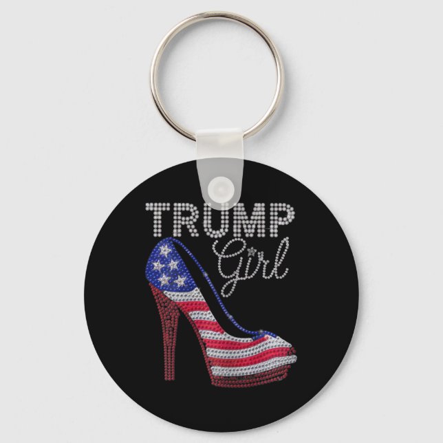 Trump Girl Stilettos High Heel American Flag Bling Key Ring (Front)
