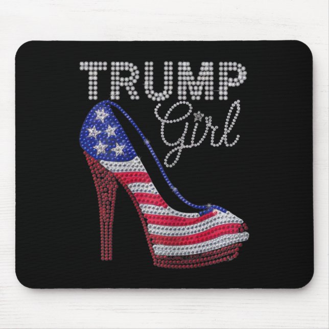 Trump Girl Stilettos High Heel American Flag Bling Mouse Mat (Front)