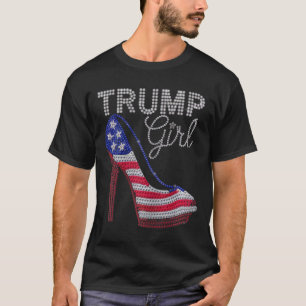 Trump Girl Stilettos High Heel American Flag Bling T-Shirt