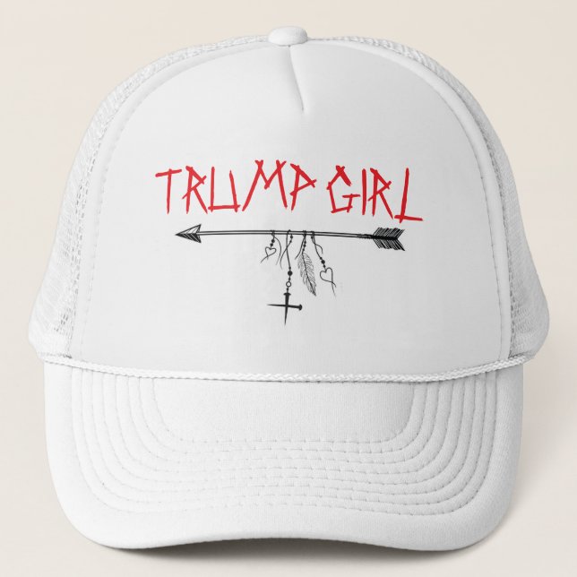 TRUMP GIRL w/ CROSS & FAITH Arrow Trucker Hat (Front)
