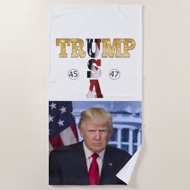 Trump Gold 💖 Portrait 2025 💕 USA 45 47 Beach Towel (Front)