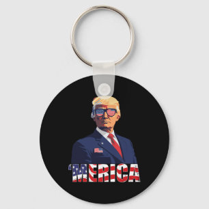 Trump Happy 4th Of July Trump American Flag 1  Key Ring