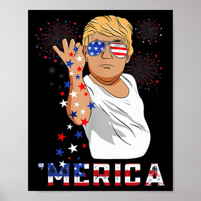 Trump Happy 4th Of July Trump American Flag 1  Poster (Front)