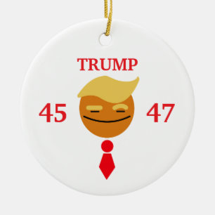 Trump Happy Face with Tie - 45/47 Ceramic Tree Decoration