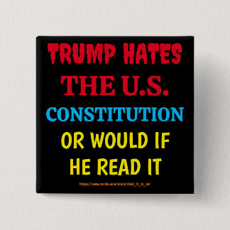 TRUMP HATES THE US CONSTITUTION, OR WOULD IF HE... 15 CM SQUARE BADGE