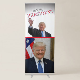 Trump He’s My President 🤍 ️🧡 💙 Patriotic USA Retractable Banner