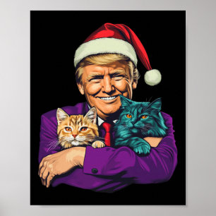 Trump Holding Cats Merry Christmas Festive Funny  Poster