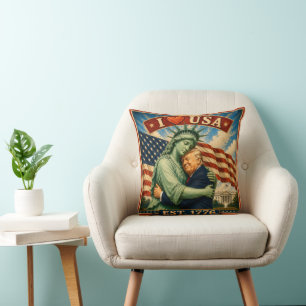 Trump Holds Statue of Liberty USA 250 Years Pride Cushion