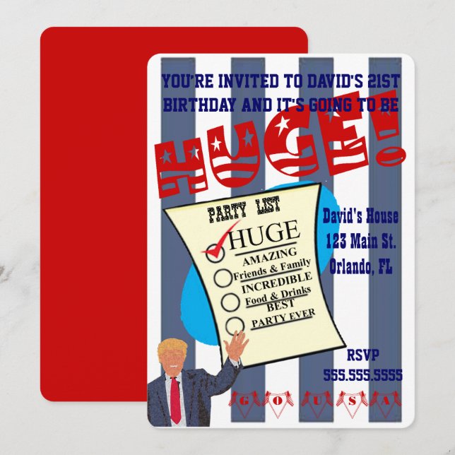 Trump HUGE Birthday Milestone Celebration Party Invitation (Front/Back)