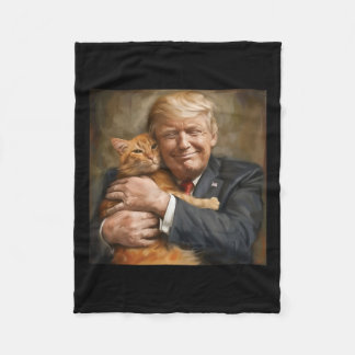 Trump Hugging An Orange Cat 2024 Fleece Blanket