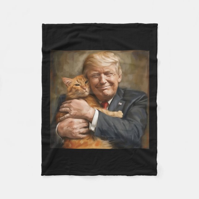 Trump Hugging An Orange Cat 2024  Fleece Blanket (Front)