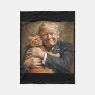 Trump Hugging An Orange Cat 2024 Fleece Blanket