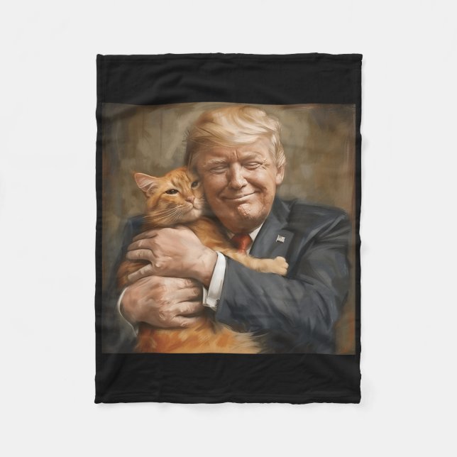 Trump Hugging An Orange Cat 2024  Fleece Blanket (Front)