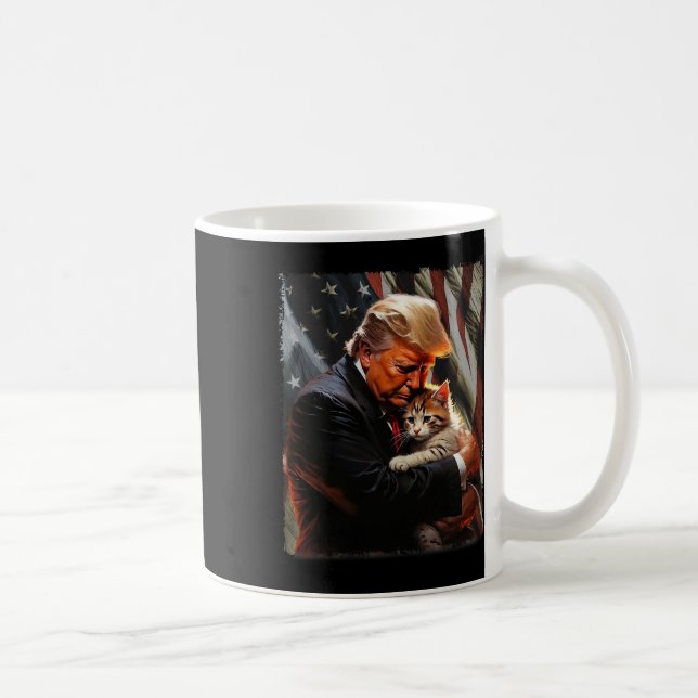 Trump Hugging An Orange Cat 2024 Make Cats Safe Ag Coffee Mug (Right)