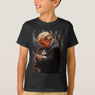 Trump Hugging An Orange Cat 2024 Make Cats Safe T-Shirt
