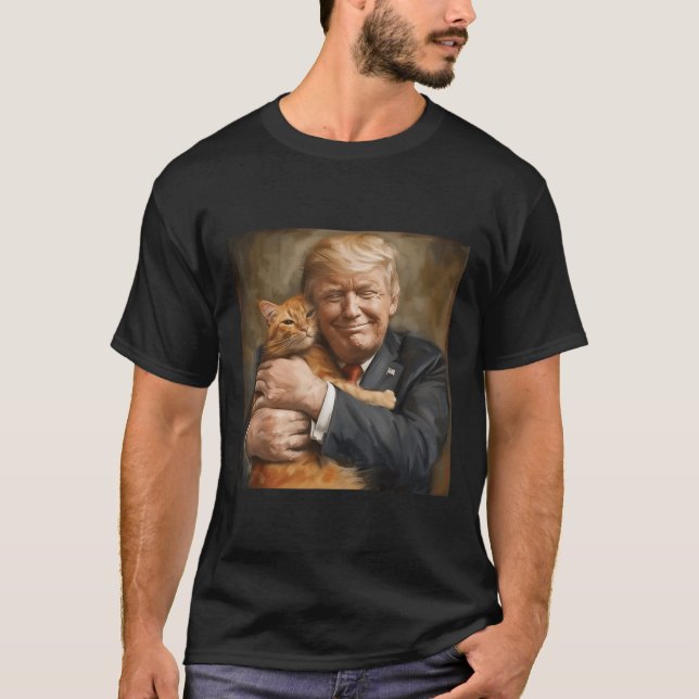 Trump Hugging An Orange Cat 2024  T-Shirt (Front)