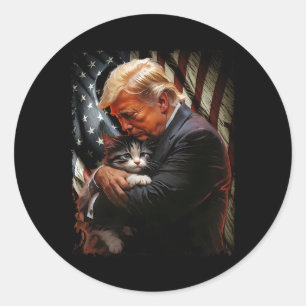 Trump Hugging An Orange Cat 2025 Make Cats Safe Ag Classic Round Sticker